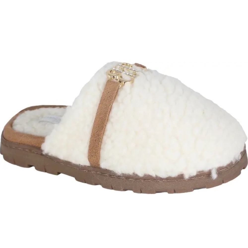 Bebe Kids' Faux Shearling Logo Slipper Ivory size 11/12